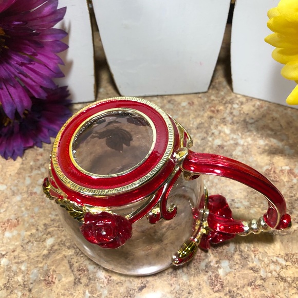 New Kpcuistic Red Rose & Butterfly Tea/Coffee Mug W/Silver Spoon & Coaster - Picture 9 of 11